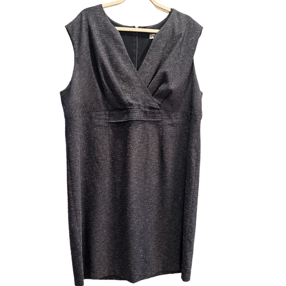 Dressbarn Woman Plus Size 20 Tweed Sheath Dress Charcoal Grey Faux Wrap
